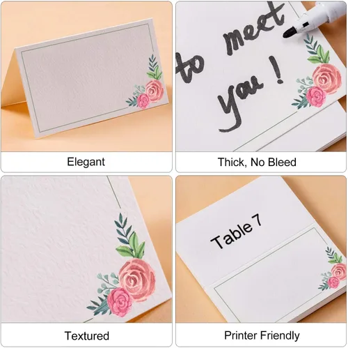 Vista 2 de Toncoo 100 tarjetas de lugar, elegantes tarjetas de mesa con flores, tarjetas de asiento de textura rústica, tarjetas de identificación de papel