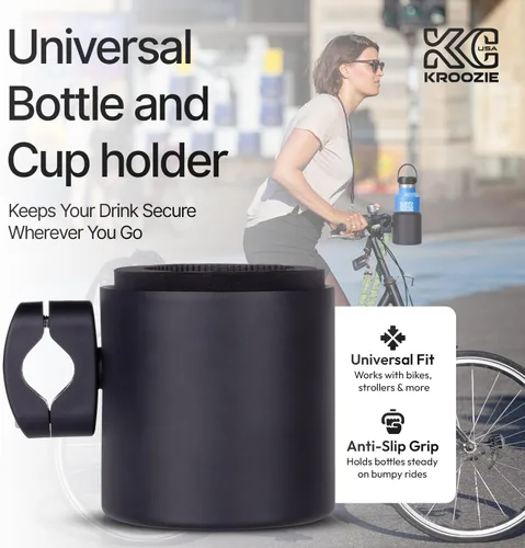 Vista 2 de Kroozie Stealth - Soporte para botella de bicicleta – Resistente portavasos de acero inoxidable para bicicleta para manillar – Para barras