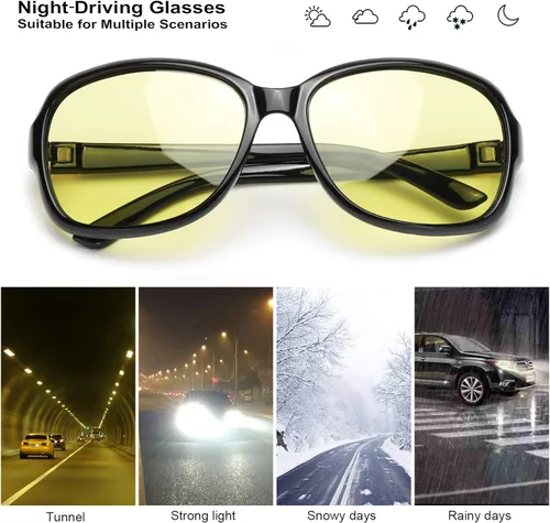 Vista 6 de SIPHEW Gafas de visión nocturna HD para mujeres que conducen lentes polarizados de conducción nocturna lentes amarillas antirreflejos para la noche