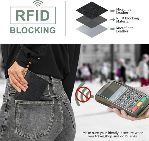 Vista 3 de FALAN MULE Pequeñas carteras mujer delgado RFID bloqueo mini tarjeta de crédito titular
