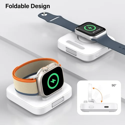 Vista 5 de SwanScout Cargador de reloj para Apple, cargador portátil de 1800 mAh para Apple Watch Ultra 2/1, Series 9/SE/8/7/6/5, plegable, para viajes (blanco)
