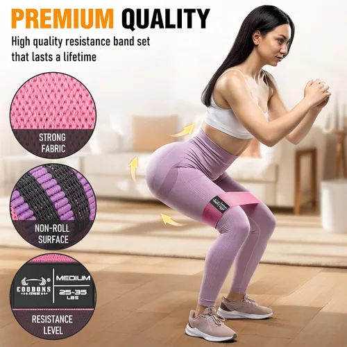 Vista 6 de Bandas de resistencia de tela para entrenar - Bandas de ejercicio para mujeres y hombres, bandas de trasero para piernas y glúteos, yoga, pilates