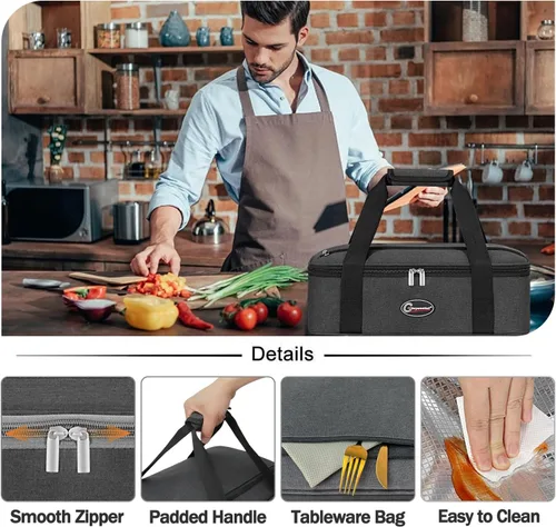 Vista 5 de GhvyenntteS - Porta cacerolas aisladas para alimentos calientes o fríos, bolsa para mantener la comida caliente, bolsa de lasaña para el almuerzo