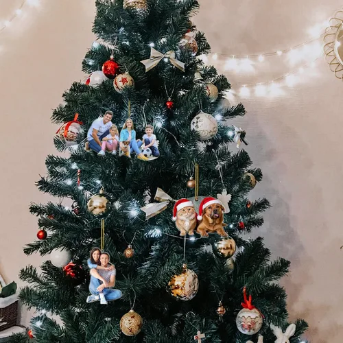 Vista 6 de Adornos navideños personalizados con foto, adornos de foto 2D personalizados, decoraciones colgantes para árbol, regalo para parejas de Navidad