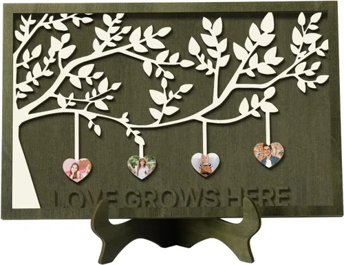 Vista 38 de Regalos para mamá, letrero de árbol familiar personalizado con nombres personalizados, placas de madera, decoración grabada con nombres familiares