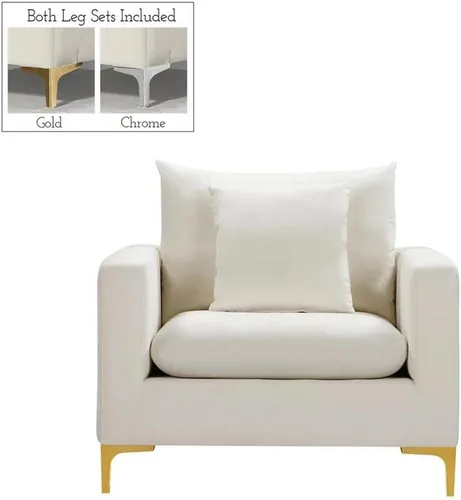 Vista 5 de Home Square Juego de 2 piezas con silla de terciopelo y seccional reversible en color crema