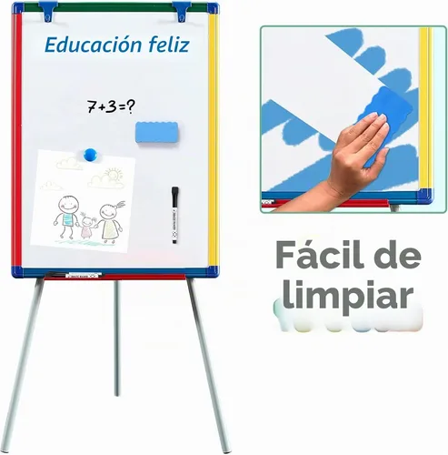 Vista 3 de Pizarra blanca de borrado en seco para niños, caballete de arte de 24 x 18 Multicolor