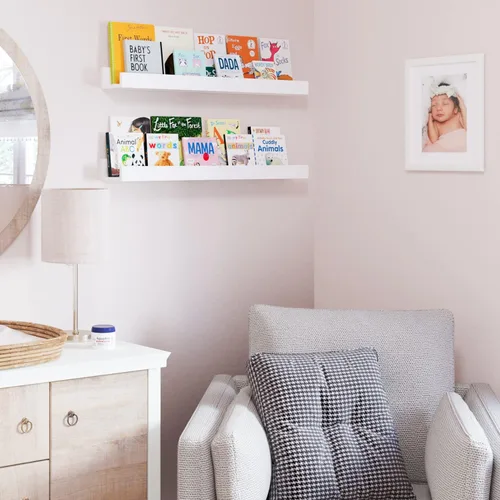 Vista 4 de Wallniture Denver - Estantería de pared blanca de 34 pulgadas para habitación de niños, estantes flotantes de pared para decoración de guardería