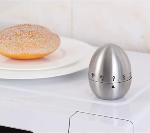 Vista 2 de Temporizadores de cocina de huevo, temporizador mecánico giratorio de acero inoxidable de 60 minutos para cocina, trabajo, aprendizaje