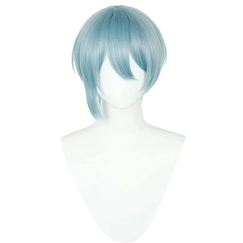 Vista 7 de Pelucas de anime verde oscuro para hombre, peluca corta y recta con flequillo para mujer, peluca COS para Halloween, Navidad, cómic, transmisión