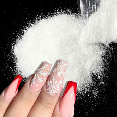 Vista 3 de Polvo de purpurina para uñas de azúcar blanco superfino para diseño de uñas de copo de nieve de Navidad, efecto brillante de azúcar, copos