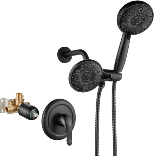 Vista 12 de Aolemi Juego de grifo de ducha dual 8 modos de cabeza y mango Kit negro