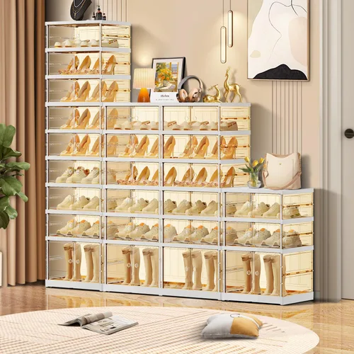 Vista 6 de CIMLORD Zapatero plegable de 3 niveles para armario y entrada, 3 a 6 pares, organizador de cajas de almacenamiento de zapatos transparentes