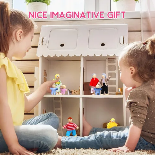 Vista 6 de Skylety 10 piezas de set de casa de muñecas de madera con figuras de mini personas, muñecas para casa de muñecas, figuras de madera para jugar