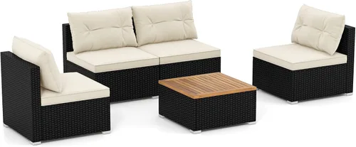 Vista 11 de RELAX4LIFE Muebles de mimbre para exteriores de 5 piezas, juego de conversación seccional de ratán PE con 4 sofás sin brazos y mesa de centro de Gris