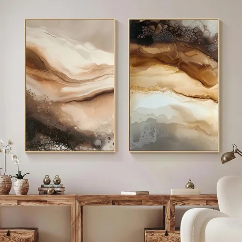 Vista 7 de Arte minimalista bohemio beige para pared, impresiones bohemias amarillas, amarillas y grises, lienzo abstracto para pared, arte moderno, póster