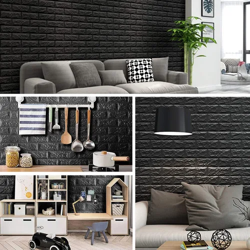 Vista 7 de 10 paneles de pared 3D negros, cobertura de 14.5 pies cuadrados, adhesivo imprimible con paneles de pared de espuma de polietileno autoadhesivos