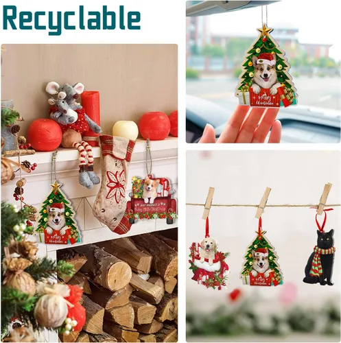 Vista 5 de Corgi - Adornos para árbol de Navidad, adorno de aluminio para árbol de Navidad de Corgi (no 3D), decoración de Navidad 2023 para amantes de Corgi