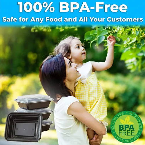 Vista 3 de Contenedor duradero de almacenamiento de alimentos, grado comercial, recipientes de plástico sin BPA con tapas, 25 unidades, reciclable, a prueba
