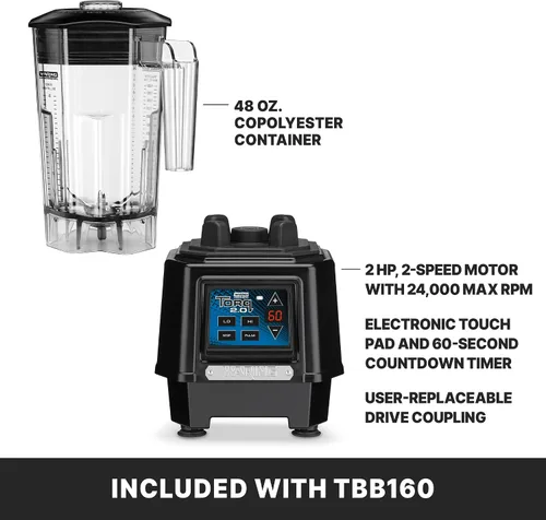 Vista 3 de Waring Commercial Torq Blender, motor de 2 caballos de fuerza, controles electrónicos del panel táctil y temporizador, tarro de copoliéster de 48
