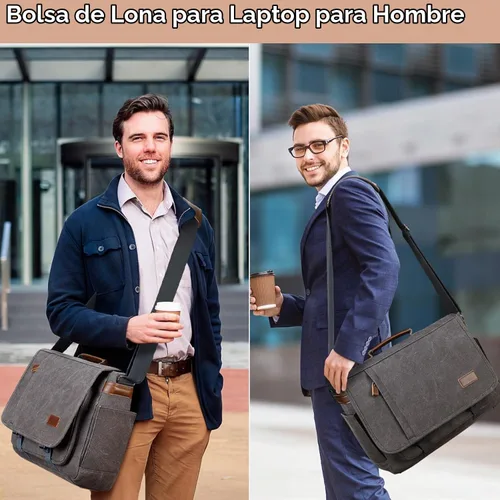 Vista 2 de Laptop Messenger Bag for Men, 17 inch Water-resistant Canvas Laptop Shoulder Business Briefcase Bag