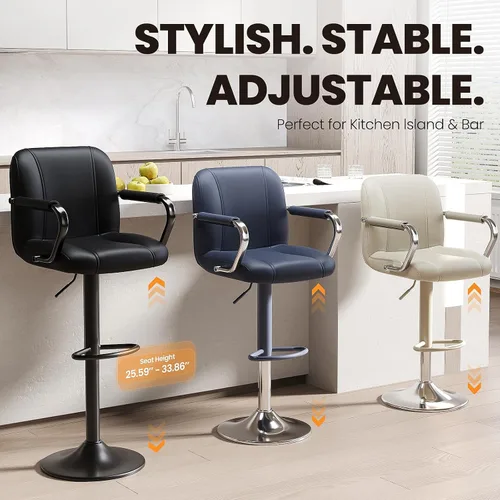 Vista 8 de MALOL Juego de 1 sillas de mostrador beige con respaldo, sillas altas giratorias ajustables para isla de cocina, asientos modernos, taburetes