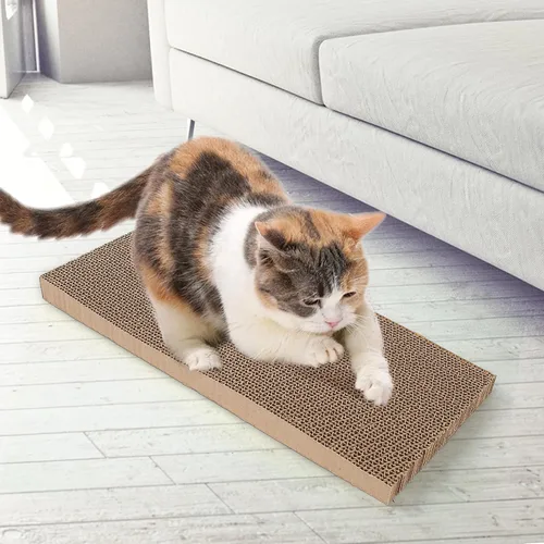 Vista 7 de PrimePets Paquete de 3 rascadores de cartón para gatos con caja, almohadillas grandes reversibles de 17.3 pulgadas para gatos de interior, tablero