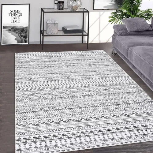 Vista 8 de Fashionwu Alfombra redonda geométrica gris de 4 pies, lavable a máquina, antideslizante, estilo moderno, tamaño adulto