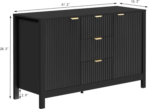 Vista 2 de Henf Mesa consola moderna de 47.2 pulgadas, diseño ondulado, mesa de entrada con 3 cajones y 3 estantes ajustables, mesas de sofá de madera