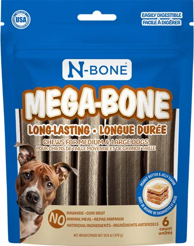 Vista 12 de N-Bone Mega-Bone - Masticables para perros de larga duración, sabor a Mac n' Cheese, 6 unidades, 16.8 onzas