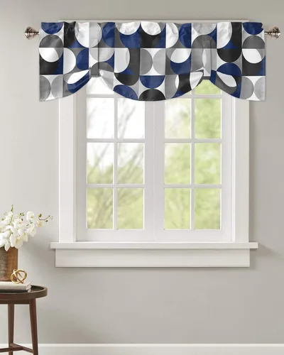 Vista 54 de Cortinas de cocina de Navidad, cenefa semitransparente ajustable con lazo, muñeco de nieve, copo de nieve, bolsillo para barra, tratamiento