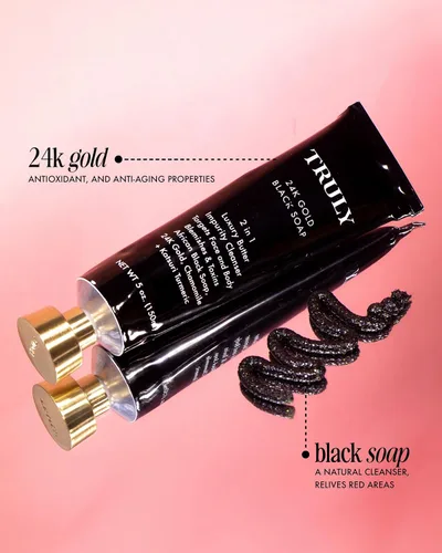 Vista 2 de Truly Beauty - Jabón negro de oro de 24 quilates para cara y cuerpo con manzanilla y cúrcuma, jabón negro africano para acné, hiperpigmentación
