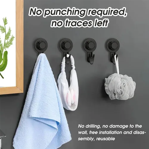 Vista 6 de VALINK Ganchos giratorios con ventosa, gancho de ventosa de pared, sin perforaciones, de plástico, impermeable, para baño, cocina, ganchos Negro