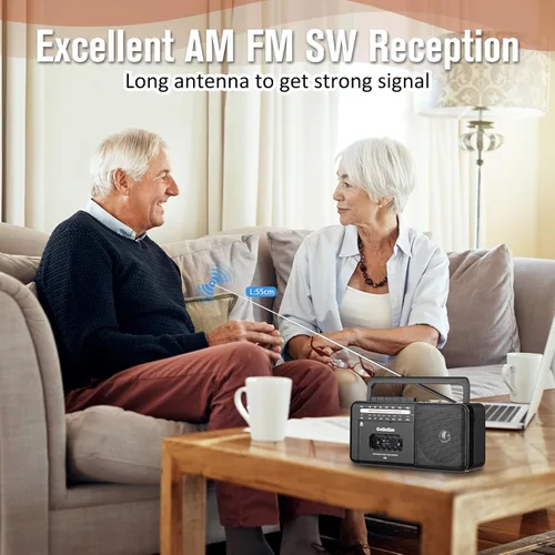 Vista 5 de Gelielim Reproductor de cinta de casete Bluetooth Boombox, reproductor de cassette radio estéreo AM/FM/SW, reproductor de cinta/grabadora