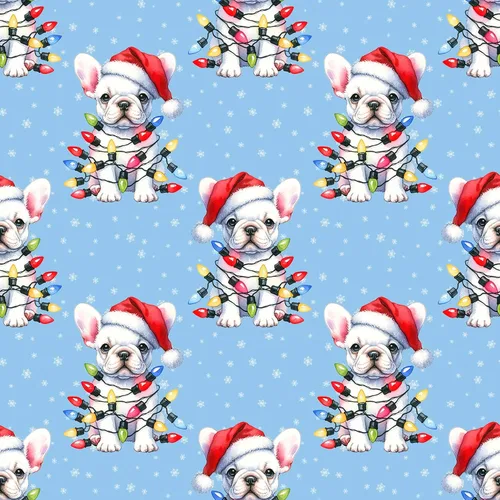 Vista 2 de Lindas luces de Navidad, papel de regalo de bulldog francés de Navidad, decoración de Navidad con temática de perro cachorro