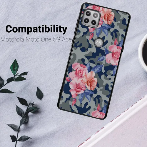 Vista 2 de CasesOnDeck - Funda negra para Motorola Moto One 5G Ace (2021) / Moto One 5G Ace TPU - Carcasa de TPU Gel Flex TPU, serie floral tropical, funda