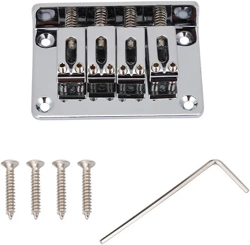 Vista 10 de Bnineteenteam Puente de guitarra eléctrica, puente de metal fijo para sillín rígido para caja de cigarrillos de 4 cuerdas, Ukelele de bajo con juego