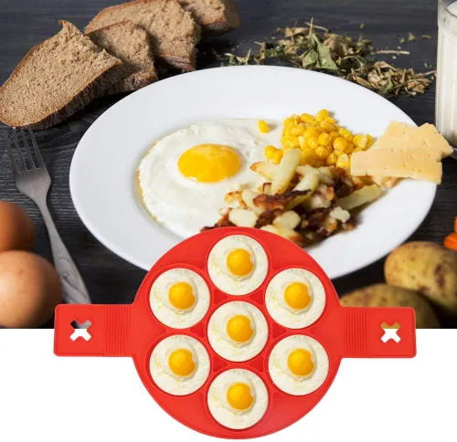 Vista 3 de Molde para freír huevos, 2 anillos de silicona antiadherentes para hacer panqueques, molde de tortilla para cocinar con asas para huevos