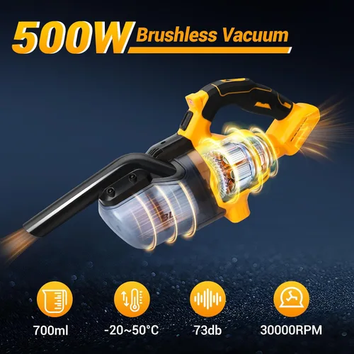 Vista 2 de Aspiradora inalámbrica compatible con batería DeWalt de 20 V, aspiradora 5 en 1 sin escobillas con potente motor de 50 KPA y 500 W, aspiradora