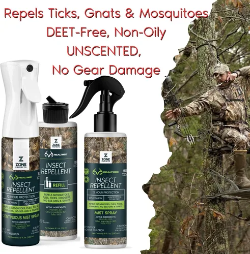 Vista 2 de Zone Realtree - Repelente de insectos con picaridina, sin DEET, dos botellas de 4 onzas + repuesto de 8 onzas, sin perfume y sin olor, repele