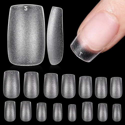 Vista 17 de TOMICCA Puntas de uñas extra cortas en forma de ataúd, 240 piezas de uñas postizas acrílicas de cobertura completa para manicura con extensión, 15
