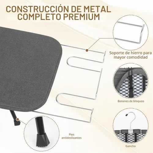 Vista 3 de Tabla de planchar plegable con soporte de hierro, 31.6 x 12.5 pulgadas, cubierta acolchada de algodón, panel de malla metálica, mini tabla de hierro