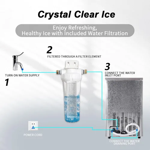 Vista 3 de Máquina de hielo comercial de 100 libras/24 horas, máquina de hielo debajo del mostrador con almacenamiento de 33 libras, máquina de hielo de pepita