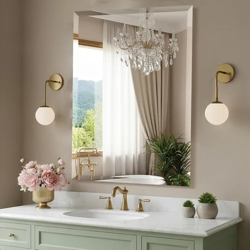 Vista 11 de Espejo de pared sin marco de 22 x 30 pulgadas con borde biselado de 1 pulgada, espejo rectangular sin marco para baño, tocador, sala de estar