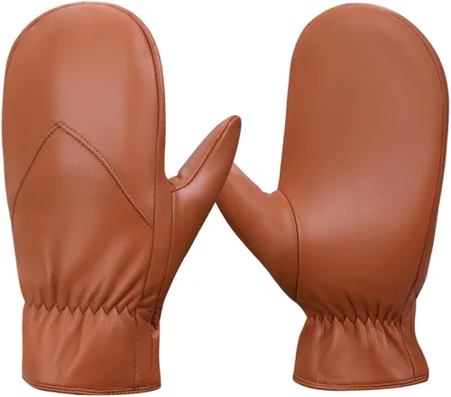 Vista 6 de MGGMOKAY Manoplas de piel de cordero cálidas para hombre con forro polar de invierno Negro