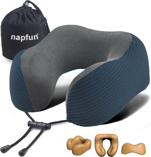 Vista 14 de NapFun - Almohada de cuello para viajes, almohada de cuello de viaje mejorada para avión 100% espuma viscoelástica para dormir y descansar durante
