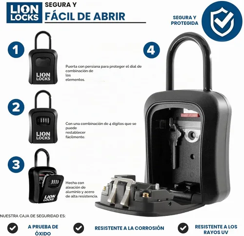 Vista 3 de Caja de bloqueo de llaves Lion Locks - Caja de bloqueo de llaves para casa, Caja de bloqueo inmobiliaria con combinación, Caja de seguridad