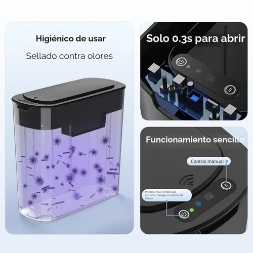 Vista 6 de TIPGO Cubo de basura de 5 galones con sensor de movimiento para baño con tapa, cubo de basura automático sin contacto, cesta de basura inteligente