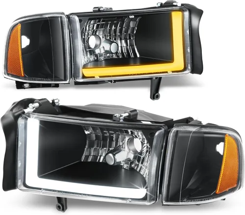 Vista 15 de Auto Dynasty Conjunto de Faros LED DRL Compatible con Dodge Ram 1500 2500 3500 de 1994-2002, 4 Piezas Faros Halógenos de Repuesto con Doble Luz