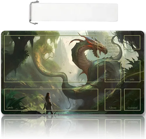 Vista 44 de DAUXID Tapete de Juego MTG Cosido Premium con Zonas y Respaldo de Goma Antideslizante, Tapete de Juego TCG para MTG y Otros Juegos de Cartas, Diseño